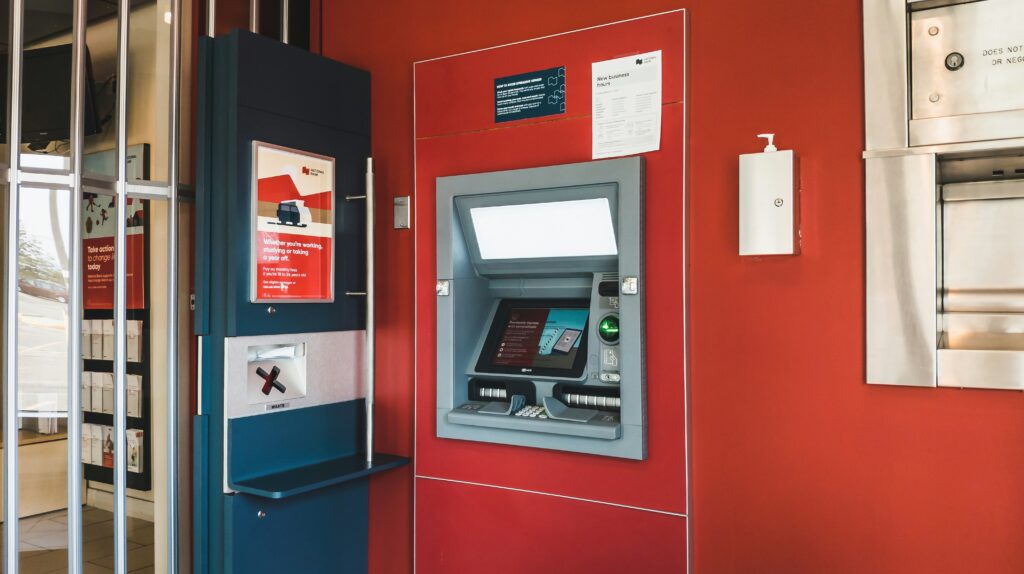 The inside of a bank.