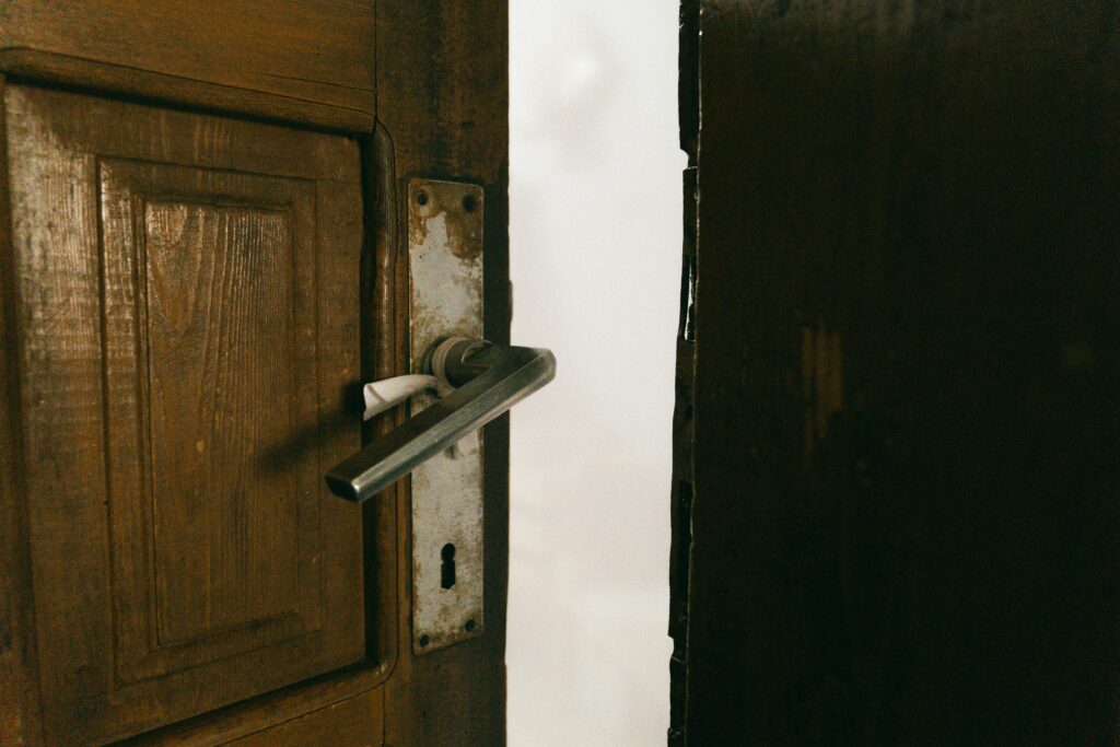 A door is ajar.