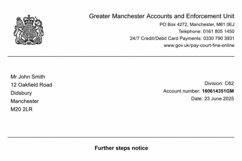 An example image of a court-issued fine.