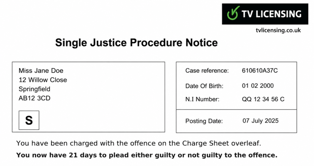 An example image of a Single Justice Procedure Notice.