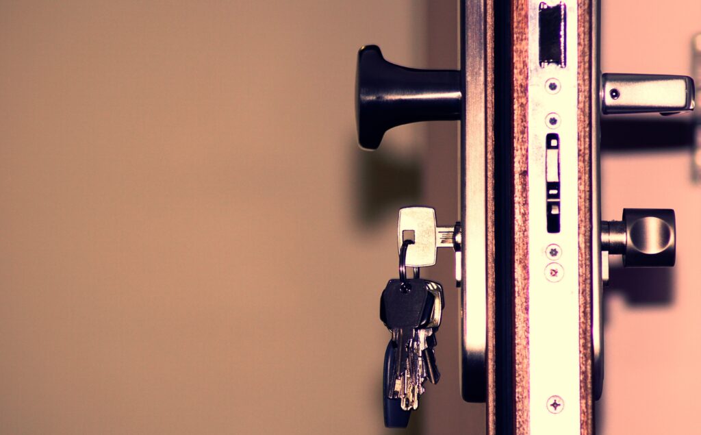 A key in a door.